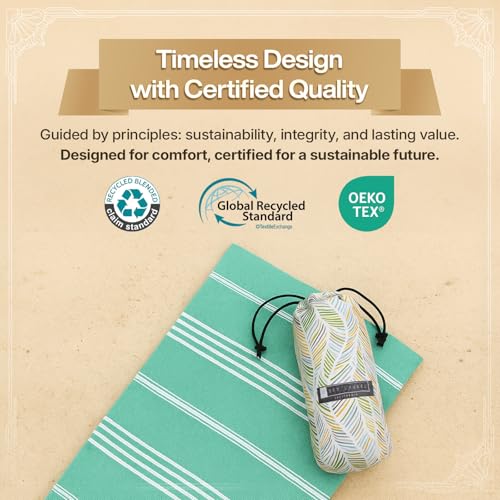BAY LAUREL Turkish Beach Towel with Travel Bag 39 x 71 Quick Dry Sand Free Lightweight Large Oversized Towels Light - color: Shamrock With Floral Bag