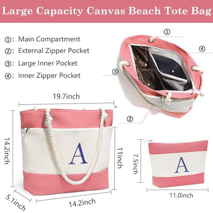 YOOLIFE Beach Bags for Women - Travel Canvas Beach Tote, Pool Waterproof Bag, Travel Essentials, Gifts for Women Birthday - color: Pink, style: R