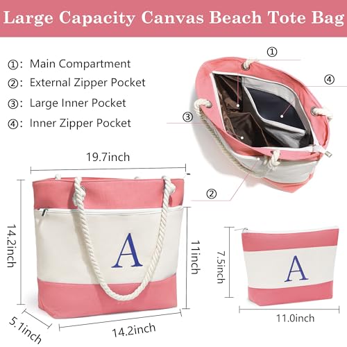 YOOLIFE Beach Bags for Women - Travel Canvas Beach Tote, Pool Waterproof Bag, Travel Essentials, Gifts for Women Birthday - color: Pink, style: V