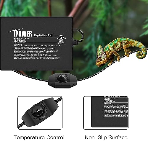 iPower 6 by 8-Inch 8 Watts Reptile Heating Mat with Temperature Controller Under Tank Warmer Terrarium Heat Pad for Reptiles and Amphibians, Black - size: 6" x 8", style: Heat Pad with Adjust Knob