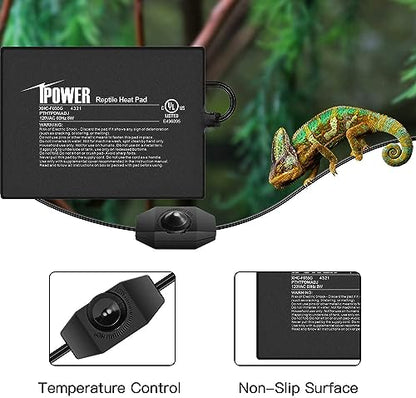 iPower 6 by 8-Inch 8 Watts Reptile Heating Mat with Temperature Controller Under Tank Warmer Terrarium Heat Pad for Reptiles and Amphibians, Black - size: 6" x 8", style: Heat Pad with Adjust Knob
