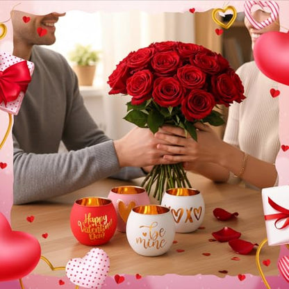 FoldTier 6 Pcs Valentines Candle Holders Love Glass Tealight Votive Candle Holder for Table Centerpiece Valentine's Day Wedding Party Decoration Home Tabletop Decor Gift - style: Valentines