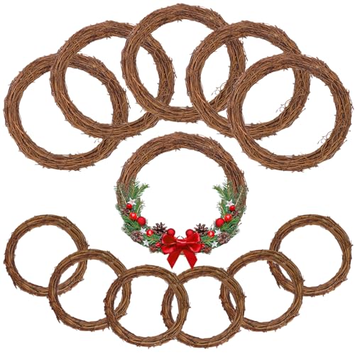 12 Pcs 12 Inch & 8 inch Natural Grapevine Wreath Set, Hand-Woven Vine Branch Wreaths for DIY Crafts, Christmas Decorations, Home & Event Styling(6 Pieces per Size) - size: 12 Pcs 12 Inch & 8 inch Brown