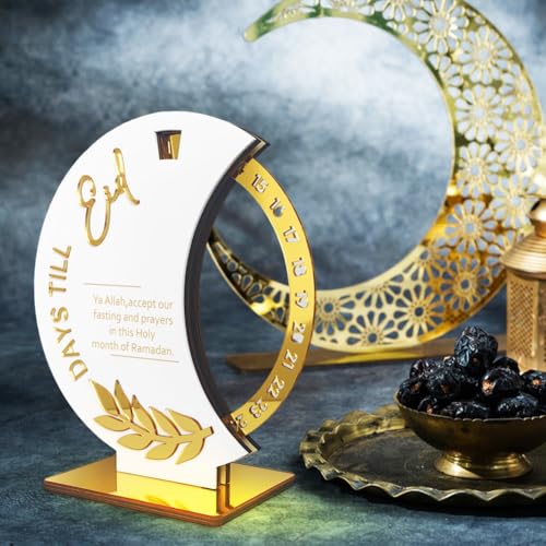 Ramadan Countdown Calendar, Rotatable 30 Days Til Eid, Eid Mubarak Advent Countdown Calendar Rotate Moon Shaped Eid Calendar for islamic Home Party Decorations