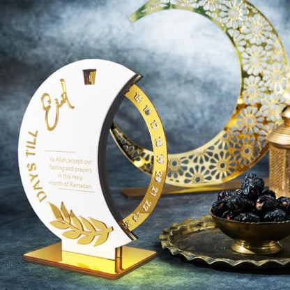 Ramadan Countdown Calendar, Rotatable 30 Days Til Eid, Eid Mubarak Advent Countdown Calendar Rotate Moon Shaped Eid Calendar for islamic Home Party Decorations
