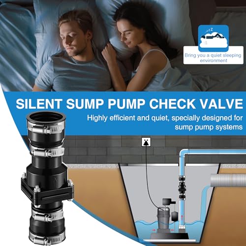 Tellingyou Sump Pump Check Valve Fits 1-1/2 inch or 1-1/4 inch Pipe | Slip On Check Valve with 4 Pcs Stainless Steel Hose Clamps, PVC Flapper Sump Pump Valve Sump Pump Life Expectancy Increase