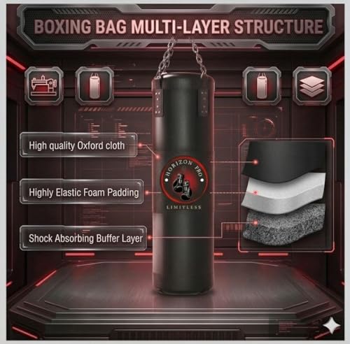 Horizon Pro LLC Punching Bag for Adults, 4ft Heavy Boxing Bag Set with 12OZ Boxing Gloves, Hanging Punching Bags for MMA, Karate, Kickboxing, Boxing, Training at Home or Gym - Unfilled