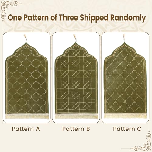 Muslim Prayer Mat for Ramadan Gifts - Thick Prayer Rug Sajadah for Kids Men Women Soft Islamic Prayer Rugs for Eid Travel Ramadan, Green - color: Green