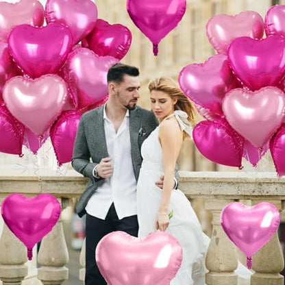 Hot Pink Heart Balloons, 10PCS Rose Foil for Girls Birthday Valentine Party - color: Hot Pink Light Pink