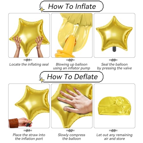 Gold Star Balloons,16Pcs 22/18/10 Inch Foil Birthday Graduation Decorations - color: Gold