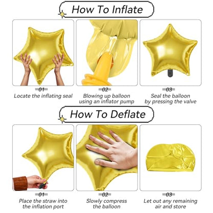 Gold Star Balloons,16Pcs 22/18/10 Inch Foil Birthday Graduation Decorations - color: Gold