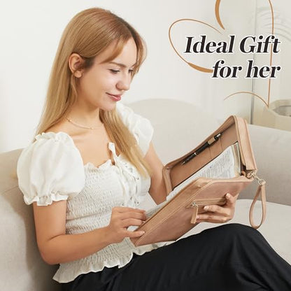 Leather Bible Cover for Women, Floral Bible Case with Handle, Light Brown | Bible Study, Church, Journaling & Travel - color: Light Brown