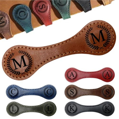Personalized Magnetic Leather Bookmarks with Initial, 26 Letters Custom Handmade Magnet Book Marks Clips, Gifts for Reading Women, Men, Book Lovers, Kids, Readers Accessories - style: Brown-M