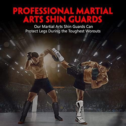 MMA Martial Arts Shin Guards – Padded, Adjustable Muay Thai Leg Guards with Instep Protection for Kickboxing/MMA Training and Sparring – Durable, Professional MMA Equipment - color: White, size: X-Large