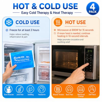 Soft Cold Packs for Injuries Reusable 4 Pack, Hot and Cold Gel Pack for Headaches, Joint Pain Relief, Comfort Ice Gel Pack Flexible Therapy on Neck, Ankle, Knee, Leg, Shoulder, Elbow, Wrist, Feet - color: 5.5" X 5.1" - 4 Ice Packs