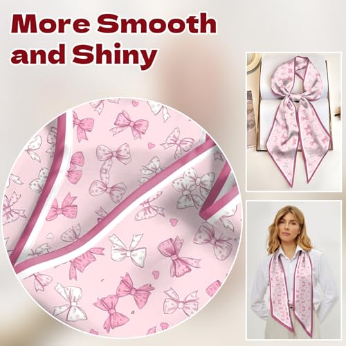 Head Hair Scarf Neck Silk Feeling Scarves Long Thin Satin Fashion Handbag Cute Decoration Women Girls 59 * 6.7'' - color: O-15-pink