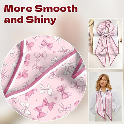 Head Hair Scarf Neck Silk Feeling Scarves Long Thin Satin Fashion Handbag Cute Decoration Women Girls 59 * 6.7'' - color: O-15-pink