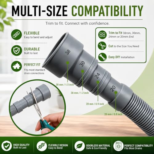 TTFLEX 6 FT Washing Machine Drain Hose, Washer Drain Hose Extension Kit | Trimmable End：0.8", 0.9", 1.2", 1.5" ID, with Hose Holder, for Washing Machine Outlet Box, Kink-Resistant, All-In-One Kit - color: End 1: 0.8",0.9",1.2",1.5"ID;End 2: 0.8"ID, size: