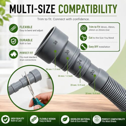 TTFLEX 6 FT Washing Machine Drain Hose, Washer Drain Hose Extension Kit | Trimmable End：0.8", 0.9", 1.2", 1.5" ID, with Hose Holder, for Washing Machine Outlet Box, Kink-Resistant, All-In-One Kit - color: End 1: 0.8",0.9",1.2",1.5"ID;End 2: 0.8"ID, size: