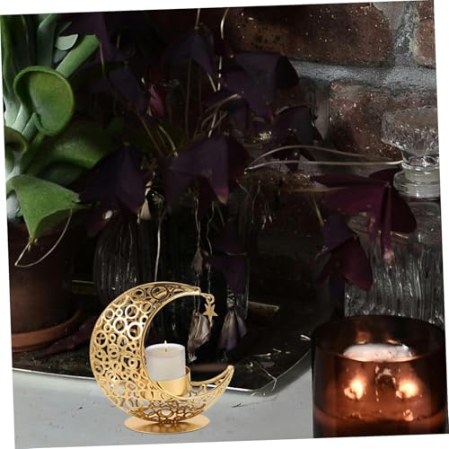 PRETYZOOM Moon Shape Candle Holder Iron Desktop Decor for Home Weddings Parties Middle Eastern Design Versatile Tea Light Stand for Relaxation Ambiance