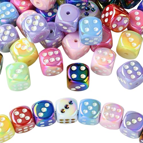 LiQunSweet 50 Pcs UV Plating Rainbow Color Dice Acrylic Beads Iridescent Cube Loose Spacer Plastic Beads for DIY Jewelry Making Bracelet Accessories - color: Dice Acrylic Beads_50 Pcs