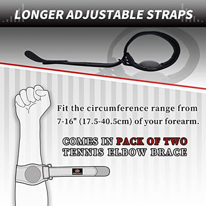 Elbow Brace for Tendonitis and Tennis Elbow for Women Men, 2 Pack Golfers Elbow Brace Counterforce Band with Compression Pad, Effective Tendon Pain Relief, Black - color: Black