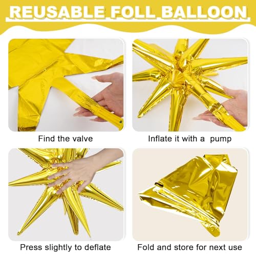 Gold Star Balloons, 6PCS 22 Inch Foil Explosion Star Balloons - color: Gold