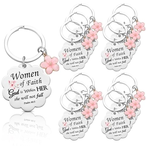 Christian Gifts Keychain Bulk for Women Church Religious Bible Verse Keychain with Charm and Sakura Women of Faith - style: Classic