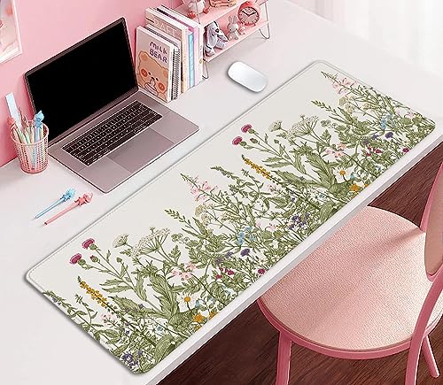 Flower Mouse Pad - Large, Abstract White, Floral Texture, Keyboard Mat, Gaming | 27.5x11.8 in - color: Plant Flower-white