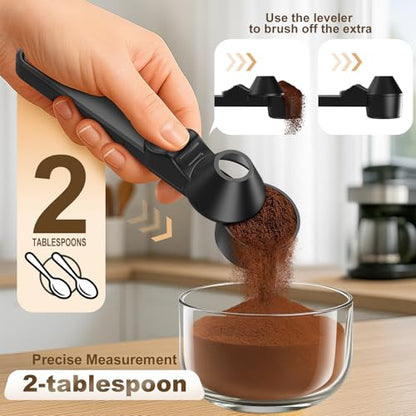 Coffee Scoop & Funnel for Reusable K Cup Refillable Coffee Pods,Mess-Free Measuring Spoon 2 TBSP Capacity for Ground Coffee, Protein Powder & Tea, Funnel Design without Spilling(1, Black)