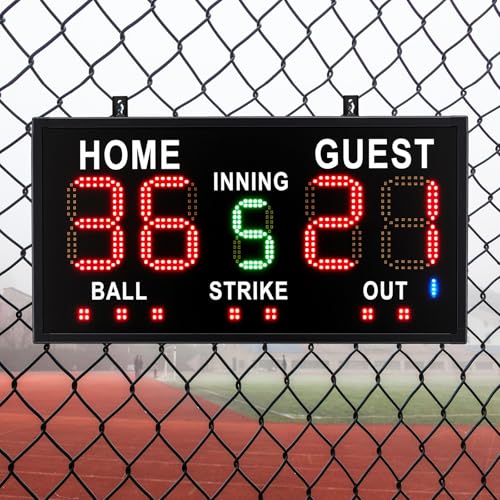 Tellegloww Portable LED Baseball/Softball Scoreboard with Remote Control Built-in Rechargeable Battery Digital Score Keeper for Games Weather-Resistant Indoor Outdoor Use