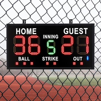 Tellegloww Portable LED Baseball/Softball Scoreboard with Remote Control Built-in Rechargeable Battery Digital Score Keeper for Games Weather-Resistant Indoor Outdoor Use