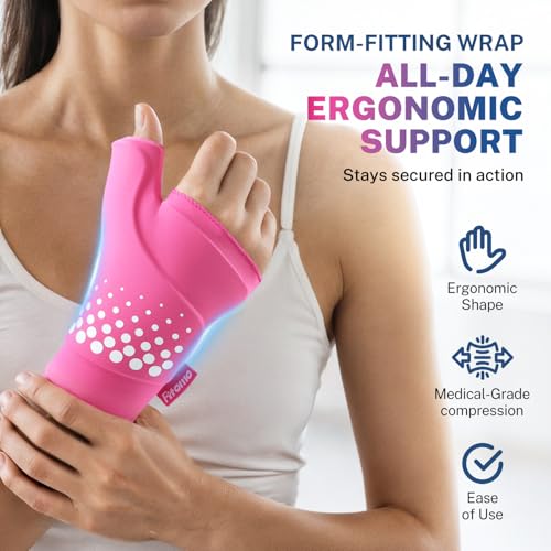 Thumb & Wrist Ice Pack Wrap, Thickened Ice Gel Pad, Ergonomic Fit, Long Lasting Cold & Warm for Carpal Tunnel Relief, Arthritis, Computer Overuse Injuries, Post-Surgery, Post-Workout, Pink, Size L/XL - size: L/XL, style: Pink