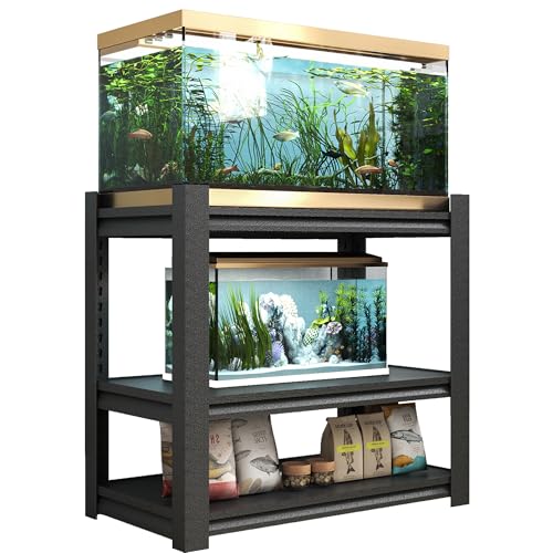 20-30 Gallon Fish Tank Stand - Metal Aquarium Stand, 34 "W x 18 "D x 31" H Adjustable Heavy Duty Reptile Tank Stand, Adjustable 3-Tier Fish Tank Rack Shelf for Home Office, Tank Not Included - color: Black, size: 34 "W x 18 "D x 31"H