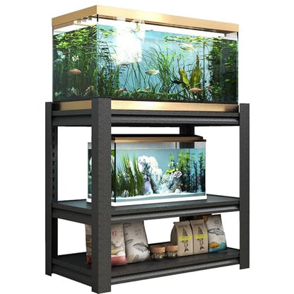 20-30 Gallon Fish Tank Stand - Metal Aquarium Stand, 34 "W x 18 "D x 31" H Adjustable Heavy Duty Reptile Tank Stand, Adjustable 3-Tier Fish Tank Rack Shelf for Home Office, Tank Not Included - color: Black, size: 34 "W x 18 "D x 31"H