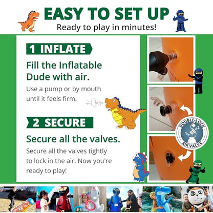 INFLATABLE DUDES Green Ninja Toy 47” - Kids Punching Bag | Sand-Base | Bop Bag, Pre-filled with Sand, Inflatable Toy, Punching Bag for Kids, Enhanced Bounce-Back Action, Indoor/Outdoor - color: Green Archer Standard Ninja | Pre-filled with Sand