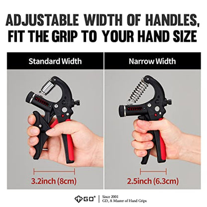 GD Grip2 Hand Grip Strengthener (Grip Strength Trainer) Adjustable Gripper (22~77lbs) Forearm and Wrist Exerciser Strengthener for grip Strength - color: RED