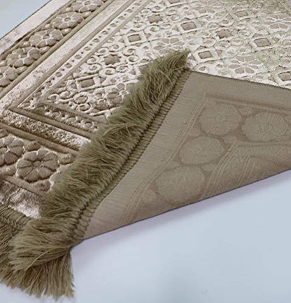 Modefa Velvet Prayer Rug with Prayer Beads Turkish Janamaz Sajadah Floral Stamp Luxury Plush (Mink) - color: Mink