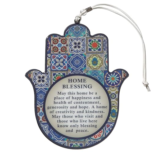 Epoxy Hamsa English Home Blessing 9.5" with Mosiac Motif - Good Luck Hamsa Hand Wall Hanging Decor, Evil Eye Protection Amulet - color: Set 26