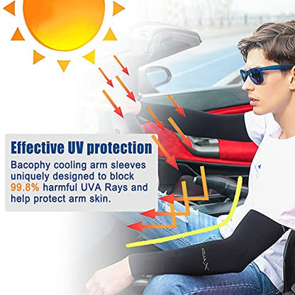 Bacophy 3/6 Pairs UV Protection Cooling Arm Sleeves Women Men, UPF 50 Arm Cover - color: 3-pairs Black+grey+white