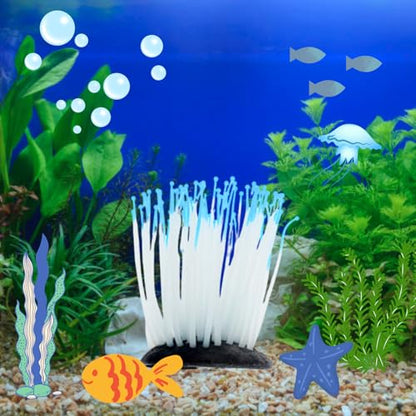 Fish Tank Decorations, Artificial Sea Anemone Aquarium Décor for Fish Tank, Silicone Coral Plant with Glowing Effect, Vivid Aquarium Plants for Betta Fish Tank Accessories Underwater