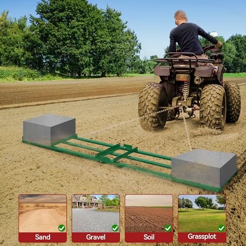 YITAMOTOR 8FT Heavy Duty Drag Harrow for ATV UTV with 6FT Chain | Yard Drag and Driveway Grader for Gravel, Lawn Leveling Tool, Green Rust-Resistant Coating - size: 8FT