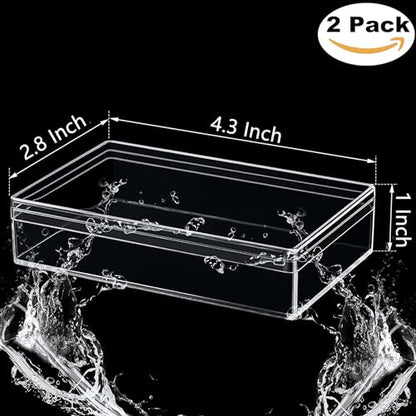 Acrylic Box for Candy Clear Display Boxes Rectangle Box with Lid 2 Pieces Plastic Jewelry Storage Box for Birthday Wedding Party - size: 4.3 x 2.8 x 1 Inch
