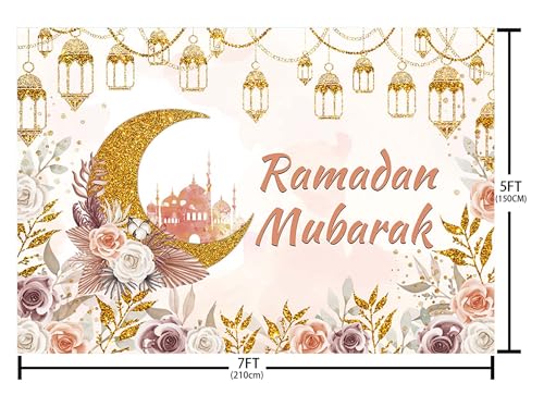 MEHOFOND Ramadan Mubarak Backdrop Boho Muslim Ramadan Kareem Lantern Castle Islamic Photography Background Eid Mubarak Moon Mosque Party Decorations Banner Photo Studio Props 7x5ft - size: 7x5ft