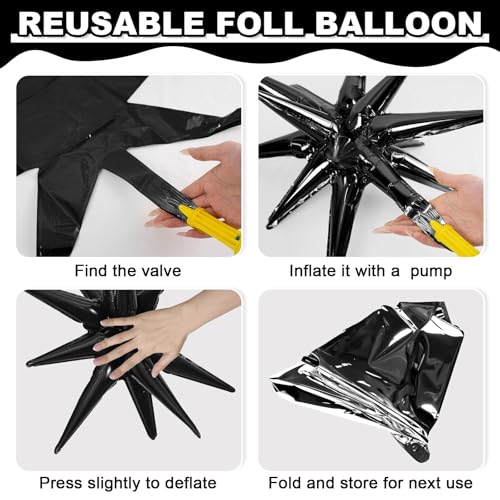 Black Star Balloons, 6PCS 22 Inch Foil Explosion Star Balloons - color: Black