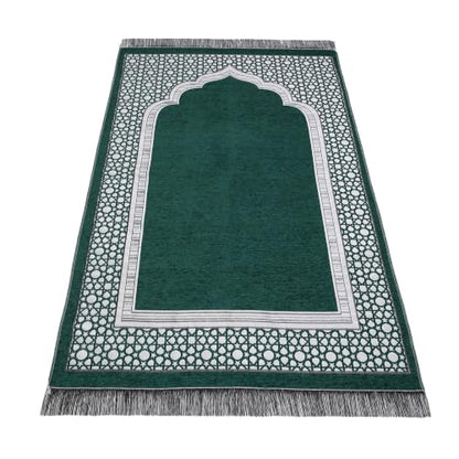 Islamic Prayer Rug Elegant Masjid Pattern Thin Mat Muslim Portable Blanket Ramadan Eid Gift Rug Turkish Prayer Carpet - Green 1pc - color: 1pc Greenc
