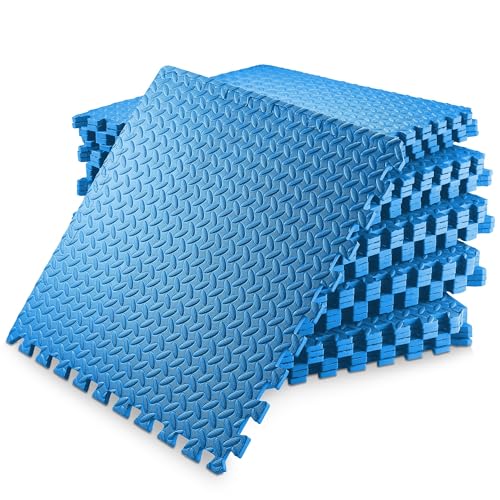 Philosophy Gym Pack of 30 Exercise Flooring Mats - 24 x 24 Inch Foam Rubber Interlocking Puzzle Floor Tiles - Blue - color: 120 Sq Ft, 1/2" Thick - Blue