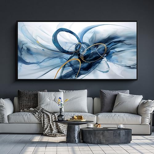 XLSJERST Frame Wall Art - Modern Abstract Canvas Wall Art Blue and White Picture Artwork for Office Bedroom Home Decoration - color: Blue and white and gold+Black Frame, size: 20x40 inches
