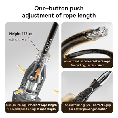 Weighted Jump Rope,Dual Bearing Smooth Rotation Speed Jump Rope, One-Button Push Adjustable Length for Men Women, Workout with Metal Handles for Fitness, Home Exercise & Slim Body - color: Black