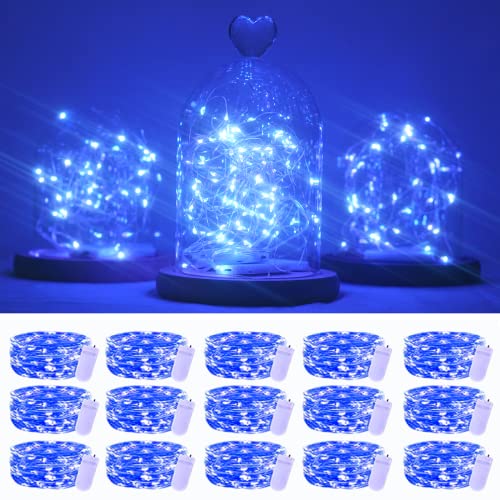 SmilingTown 15 Packs Fairy String Lights, 6.6FT 20 LED Battery Operated Silver Copper Wire Starry String Light for DIY Party Christmas Costume Wedding Easter Table Decorations (Blue) - color: Blue